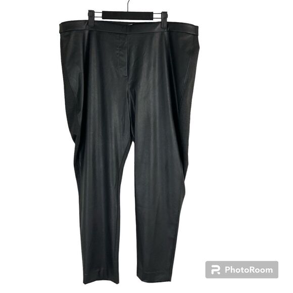 Chicos Women Black Size 4 20 Faux Leather Front Ponte Leggings Pull On Stretch N - Picture 1 of 12